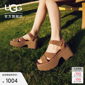 UGG厚底坡跟脚踝束带款休闲凉鞋