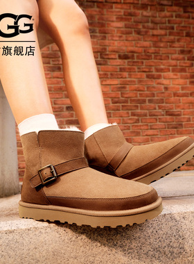 UGG秋冬新款女士舒适保暖搭扣平底休闲经典迷你短筒雪地靴1174512
