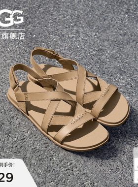 UGG夏季新款女士舒适时尚纯色平底露趾休闲人字绑带款凉鞋1178851