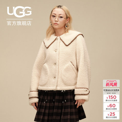 UGG单排扣翻领毛毛夹克外套
