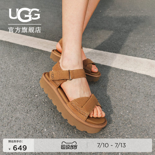 UGG厚底露趾魔术贴搭扣休闲凉鞋