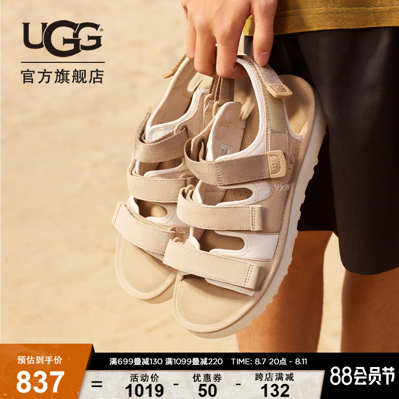 UGG夏季新款純色平底露趾魔術(shù)貼搭扣涼鞋
