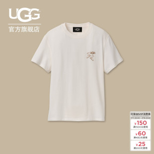 UGG秋季新款女士时尚舒适纯色经典刺绣圆领休闲短袖T恤 1180615