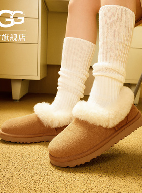 UGG秋季女士时尚舒适茸茸毛圈口平底休闲乐福鞋懒人毛毛鞋1119002