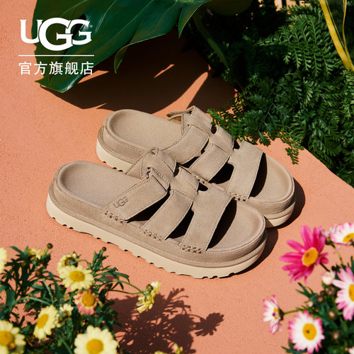UGG厚底露趾简约魔术贴休闲拖鞋