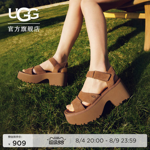 UGG厚底坡跟脚踝束带款休闲凉鞋