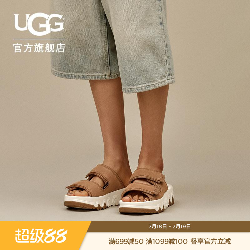 UGG厚底露趾可调节束带休闲凉拖
