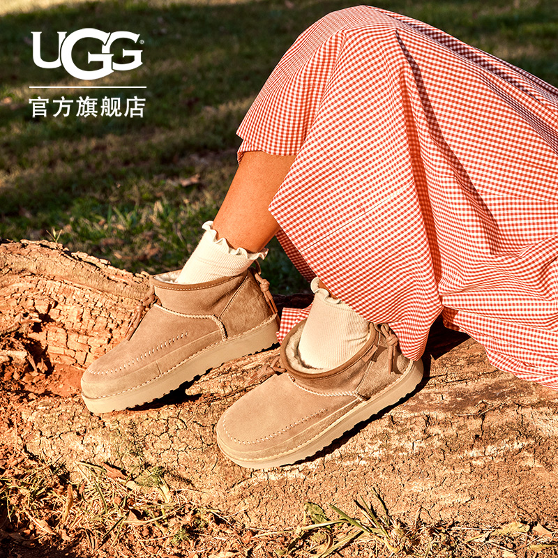 UGG春季男女同款时尚舒适纯色平底圆头保暖休闲短靴雪地靴1152953