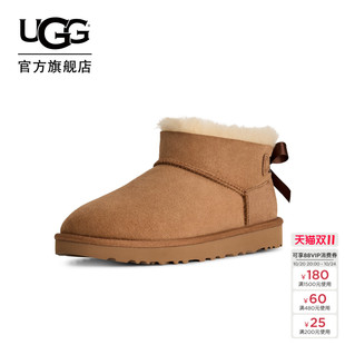 UGG冬季新款女士时尚舒适平底贝莉蝴蝶结超短靴毛毛雪地靴1185491
