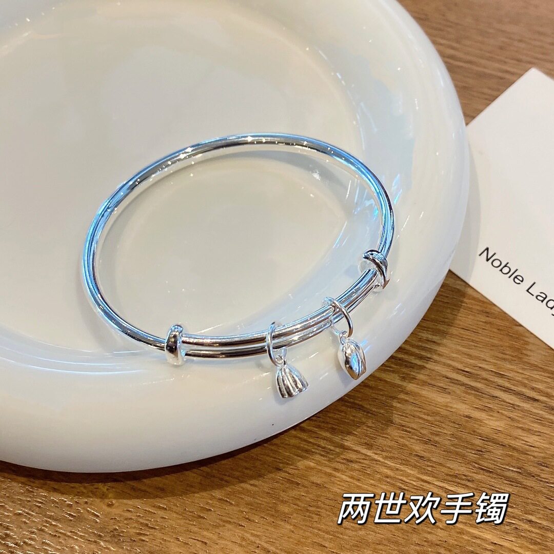 纯银手镯女足银9999纯银 素圈光面圆棍推拉 银手饰品