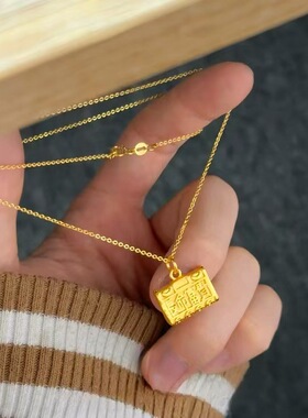 黄金色葫长命富贵锁项链挂坠金店