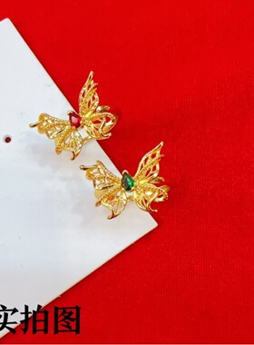 镂空花丝蝴蝶戒指黄金色金店同款
