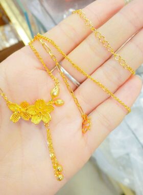 越南沙金双生花朵项链小红书同款