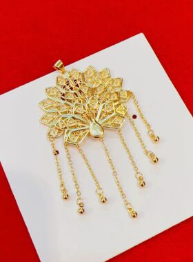 中国风流苏孔雀吊坠沙金镂空挂坠