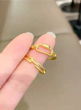 越南沙金双环几何戒指黄铜镀金时