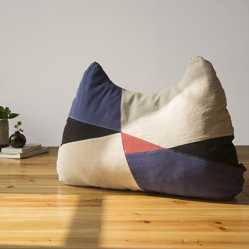 好奇猫居家亚麻拼色大抱枕 超大靠枕 可拆洗棉麻自然小清新 淡饭