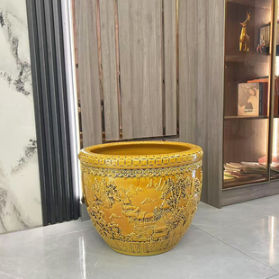 景德镇睡莲荷花盆缸高端精雕陶瓷室外种树盆景大花盆庭院养鱼缸