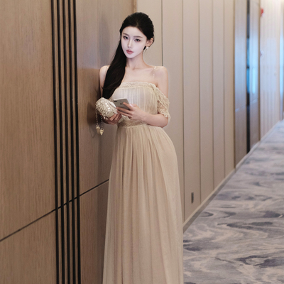 香槟色网纱大摆仙女长裙