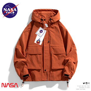 NASA联名秋季 外套男夹克大口袋糖果色户外冲锋衣 山系防水连帽工装