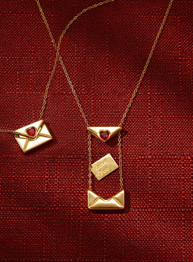 开口信封刻字Loveyou不锈钢锆石爱心项链钛钢跨境情人节饰品