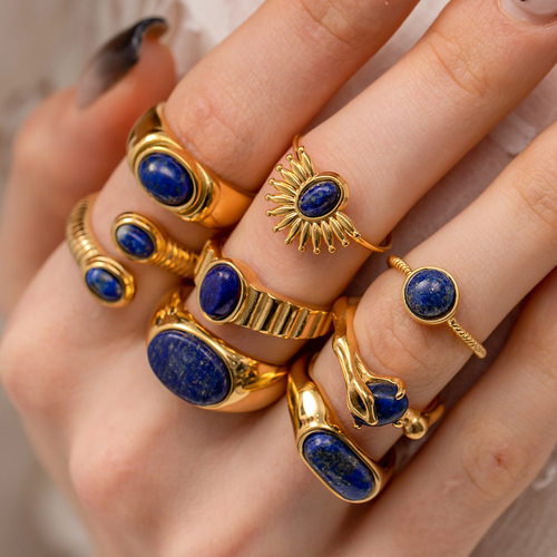 欧美跨境复古戒指女中古高级感钛钢饰品小众青金石rings
