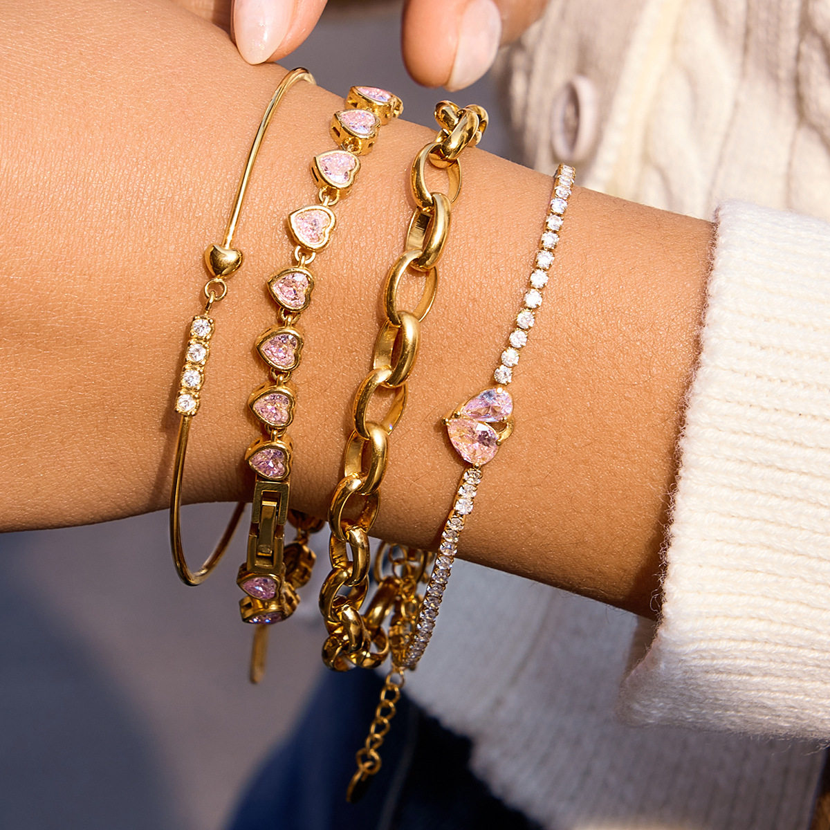 欧美不锈钢锆石爱心手链轻奢感手饰钛钢跨境情人节饰品女,饰品/流行首饰/时尚饰品新,手链,淘宝优惠券,粉丝福利购,淘宝优惠卷