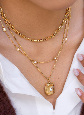 水钻钛钢项链轻奢小众锁骨链不掉色配饰女不锈钢欧美跨境饰品