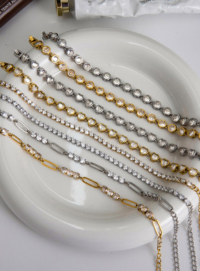 欧美不锈钢锆石手链轻奢感手饰女不掉色钛钢饰品跨境首饰