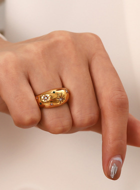 法式轻奢高级感复古潮款六芒星锆石戒指ins冷淡风时尚手饰品女潮