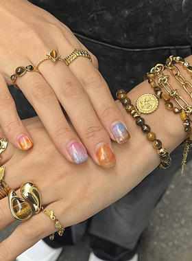 虎眼石戒指钛钢不掉色欧美跨境饰品不锈钢手链轻奢感女生