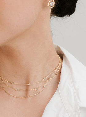 ins网红同款三层叠戴项链女时尚小清晰高级简约多层锆石钛钢