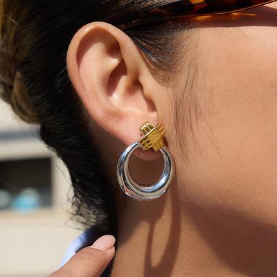 欧美不锈钢几何耳钉感小众耳环钛钢耳饰品女跨境earings