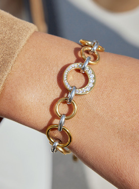 欧美不锈钢拼色首饰手链轻奢感手饰不掉色钛钢跨境饰品女