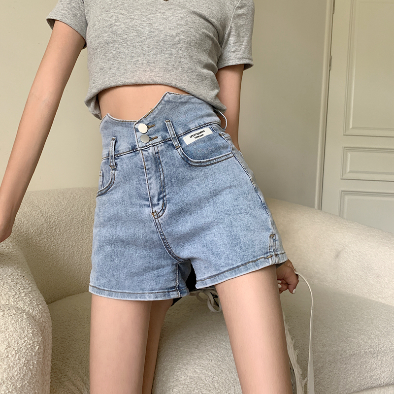 Real price ᦇ denim shorts women's high waist new elastic loose and thin, wear wide leg hot pants