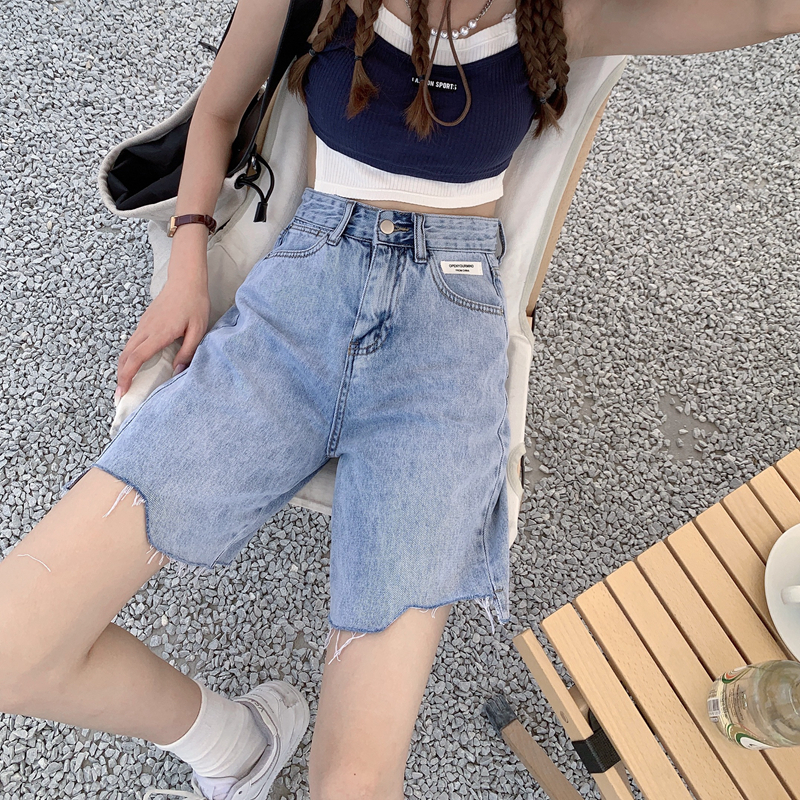 Real price: denim shorts women's summer high waist SLIM STRAIGHT pants loose wide leg pants A-line middle pants