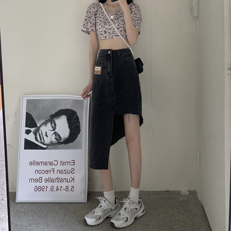 Real price high waist thin denim skirt women's small irregular design A-line hip skirt