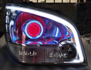 五菱之光6390大灯总成改装 透镜天使眼新五菱之光大灯LED日行灯