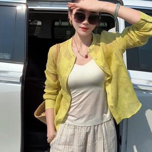小上衣女宽松慵懒风 通勤穿搭超好看独特漂亮极简风芥末黄防晒衬衫