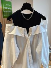 2025春季新款露肩时尚潮流女装宽松背心拼接长袖衬衫假两件上衣