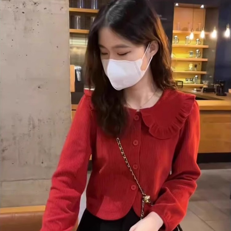 娃娃领灯芯绒衬衫上衣女秋冬设计感小众时尚洋气内搭衬衣打底小衫