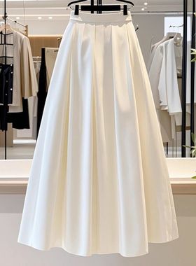 通勤高级感气质白色半身裙女春夏新款甜美小个子简约中长款百褶裙