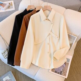 衬衣女 洋气翻领长袖 2025秋冬新款 美拉德加厚不对称设计感百搭衬衫