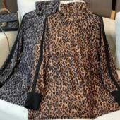 高领欧货洋气上衣T恤28339 女时尚 鑫蕾 加厚磨绒豹纹打底衫