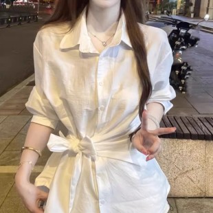 新款 法式 秋季 女长袖 不规则洋气显瘦上衣小个子衬衣 高级感翻领衬衫