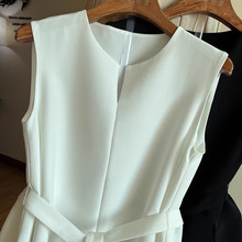 法式白色极简气质衬衫女装2024春夏季新款无袖高级感收腰系带上衣