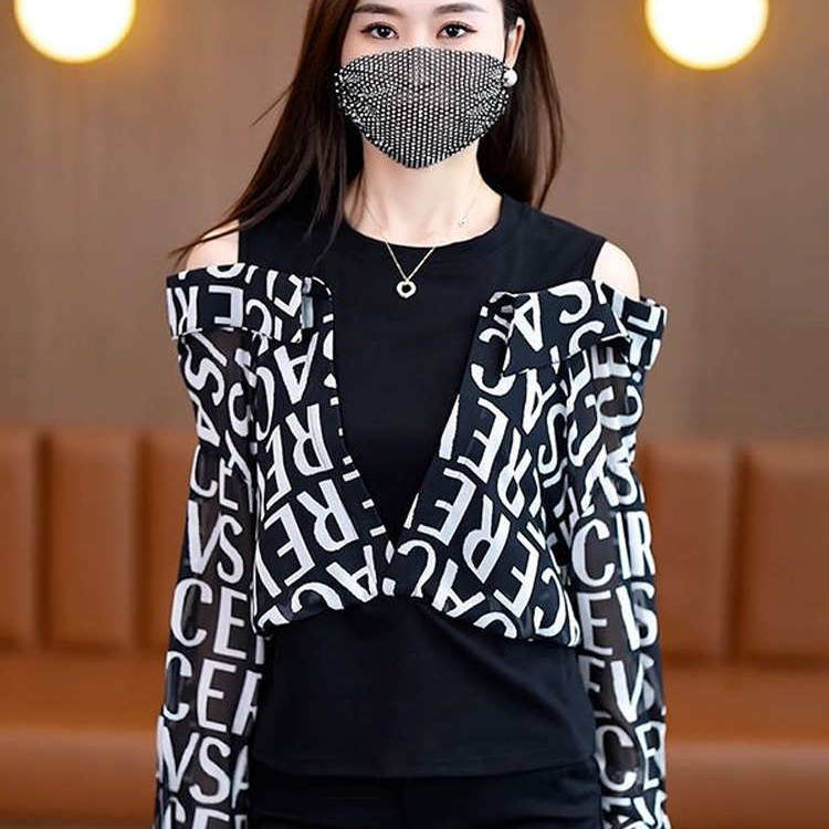 复古港风短袖格子衬衫女夏季大码胖mm显瘦时尚洋气假两件露肩上衣