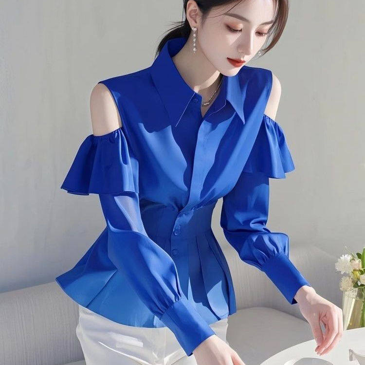 春季新款时尚超好看韩系上衣女Polo领短款收腰多巴胺百搭露肩,女装/女士精品,衬衫,淘宝优惠券,粉丝福利购,淘宝优惠卷