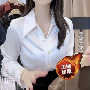 设计新款 衬衫 高级2025醋酸衬衣气质显瘦上衣 缎面长袖 加绒加厚爆款