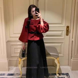 裙高级 礼服套装 小香风富家千金新娘订婚2025新款 红色结婚回门便装