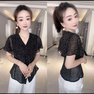 雪紡舒適印花大碼 輕熟優(yōu)雅氣質(zhì)漂亮粉色短袖 女2025年夏季 新款 上衣